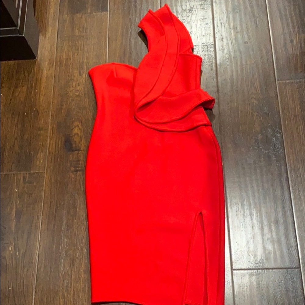 Red one shoulder dress